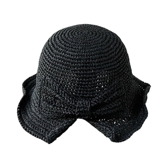 2026 Summer Sun Hats for Women Foldable Wide Brim Floppy Straw Beach Sun Hat,Curved Brim Bucket Cap with Bowknot Woven Hats Packable Bucket Hat , Breathable Cap for Travel Outdoors,Black