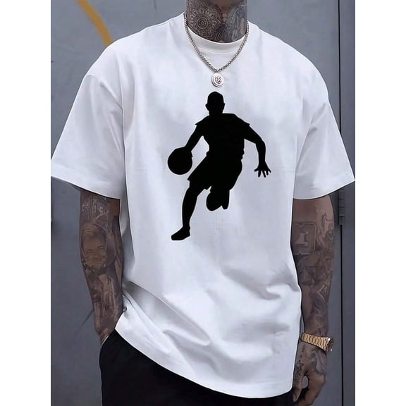2026 Summer T-Shirt Full Body Protection Single-Sided Printed Round Neck Short-Sleeve T-Shirt Basketball Pattern Printed Men's Round Neck Short-Sleeve