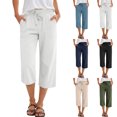 thumbnail image 1 of 2026 Summer Wide Leg Capri Pants for Women Drawstring Elastic Waist Casual Cropped Trousers with Pockets White XXL, 1 of 7