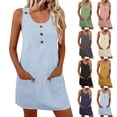 thumbnail image 1 of 2026 Summer Womens Dress 100% Cotton Sleeveless Round Neck Button Front Dress with Pockets, 1 of 9