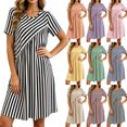 thumbnail image 1 of 2026 Summer Womens Dress Fashion Striped Short Sleeve Casual Round-Neck Mini Dress, 1 of 8