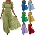 thumbnail image 1 of 2026 Summer Womens Dress Square Neck Puff Sleeves Tiered Ruffle Boho Maxi Dress Beach Sundress for Vacation & Daily Wear, 1 of 7