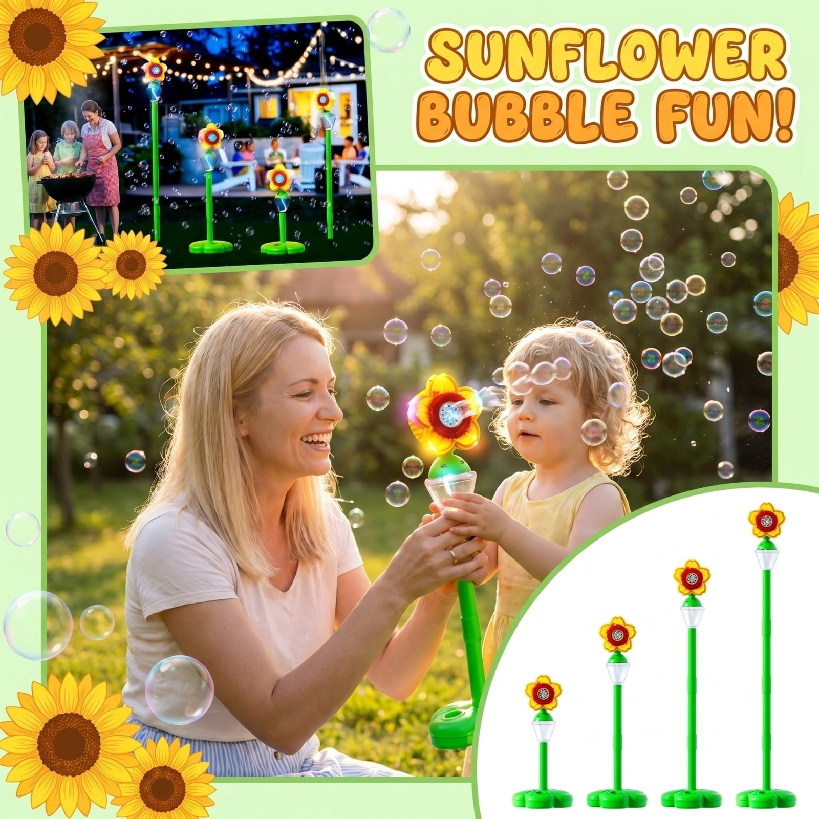 2026 Sunflower-shaped Bubble Machine Large Capacity 140ml Tank Bubble Maker, Musical LED Flower Bubble Blower for Outdoor Landscape & Banquet Decor,1pc