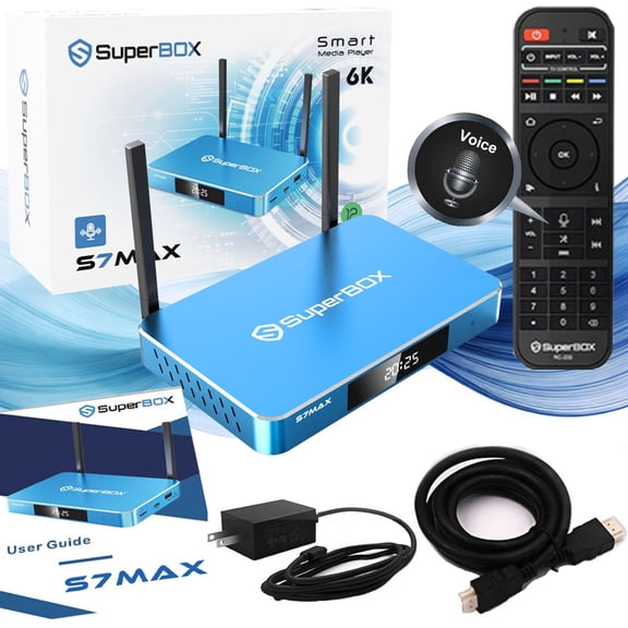 2026 Super Box S7 Max Fully Loaded, Voice Remote Control Powerful Smart Android TV Box, Smarter Parental Control,Time Shift 6K,Dual WiFi HDMI&Power Cable,5.2 Bluetooth 4GB RAM, 64GB Storage,Blue