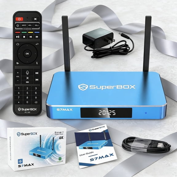 2026 SuperBox S7 Max Fully Loaded, 4GB RAM+64GB ROM, Super Box S7 Max Smart TV Box with Voice Remote, Powerful Media Box with 7-day Time Shift