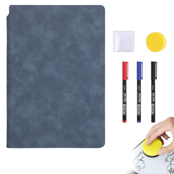 2026 Sustainable Reusable Whiteboard Notebook with 3 Ink Pens & Cleaning Cloth, Portable Dry Erase Journal for Work from Home, Mess-Free Rewritable Pages for Organizing Tasks, Blue, By Harlik