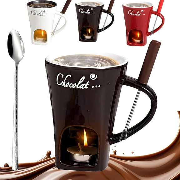 2026 Sweet Fondue Cup, Chocolate Fondue Mug with Forks, Fondue Cups Set for Date Night Birthday Wedding Gifts, Chocolate Melting Pot Mugs