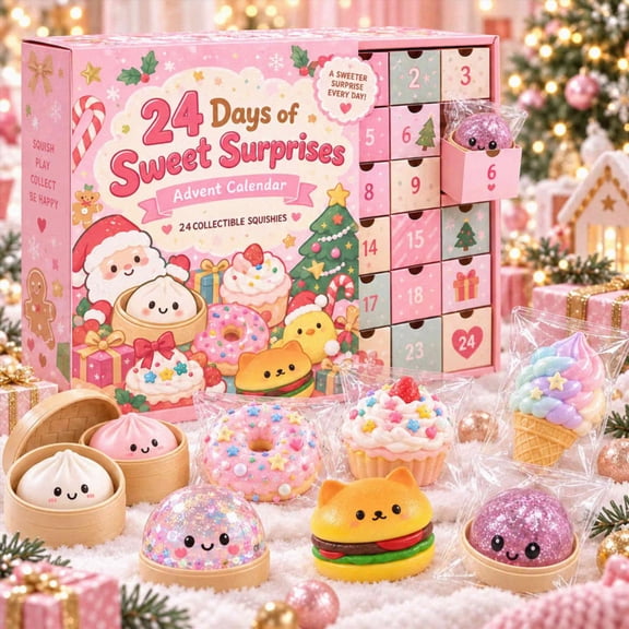 2026 Sweet Surprises Christmas Squishy Advent Calendar, 24 Pack Dessert Themed Fidget Toys Countdown Gift Box for Kids & Collectors
