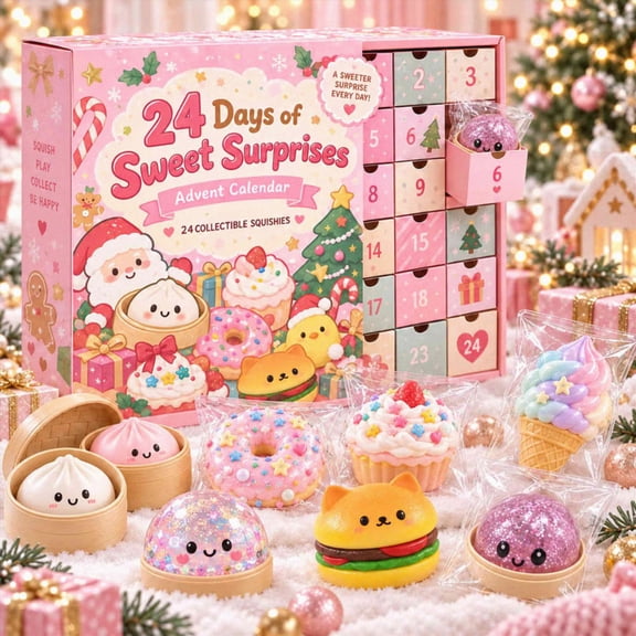 2026 Sweet Surprises Christmas Squishy Advent Calendar, 24 Pack Dessert Themed Fidget Toys Countdown Gift Box for Kids & Collectors