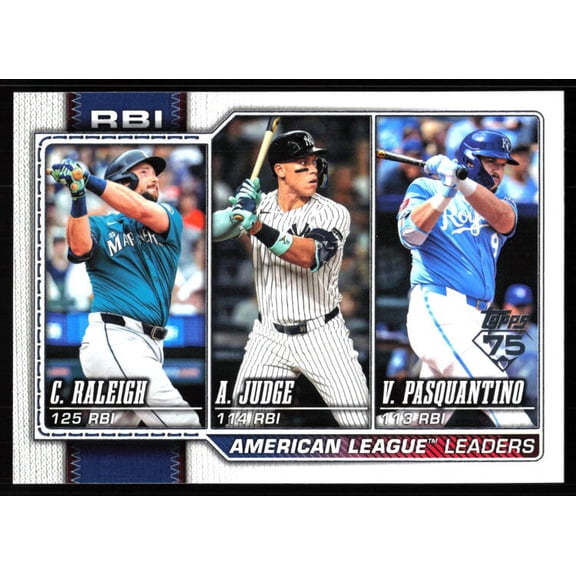 2026 TOPPS #211 AARON JUDGE/CAL RALEIGH/VINNIE PASQUANTINO LEAGUE LEADERS KANSAS CITY ROYALS/NEW YORK YANKEES/SEATTLE MARINERS BASEBALL OFFICIAL TRADING CARD OF MLB