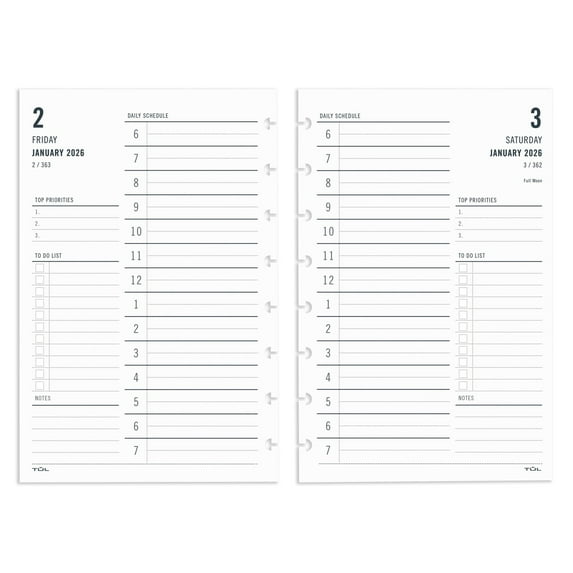 2026 TUL® Discbound Daily Planner Refill Pages, Junior Size, January To December