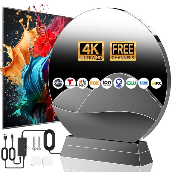 2026 TV Antenna Indoor, 3600+ Miles Range Digital Antenna for Smart TV Indoor Outdoor, HDTV Antenna for Local Channels with Amplified Signal Booster Supports 360 Reception 4K 8K 1080P-38ft Cables