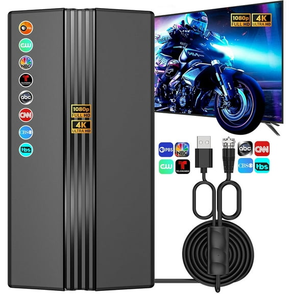 2026 TV Antenna for Smart TV, 2200+ Miles Range, 360 Reception, Indoor/Outdoor Antenna for Local Channels, Supports 4K 1080p HD, 33FT Coax Cable, Easy Installation