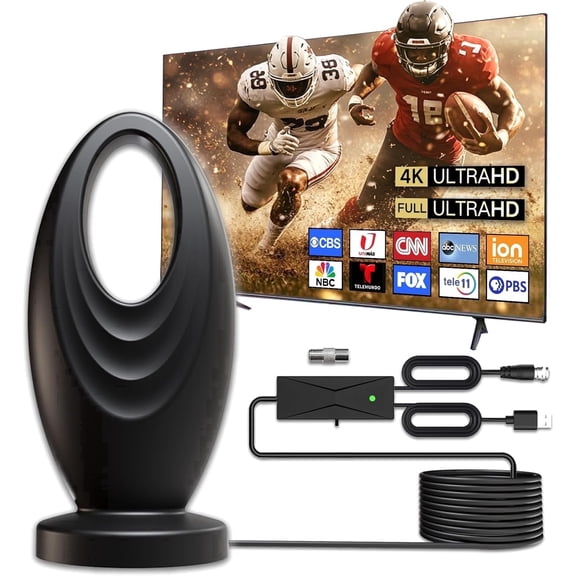 2026 Upgraded 2200+ Miles Range Digital TV Antenna, Indoor 360° Signal Amplified HDTV Antenna Supports 4K 1080P Local Channels for Home RV Camping - 16ft Cable