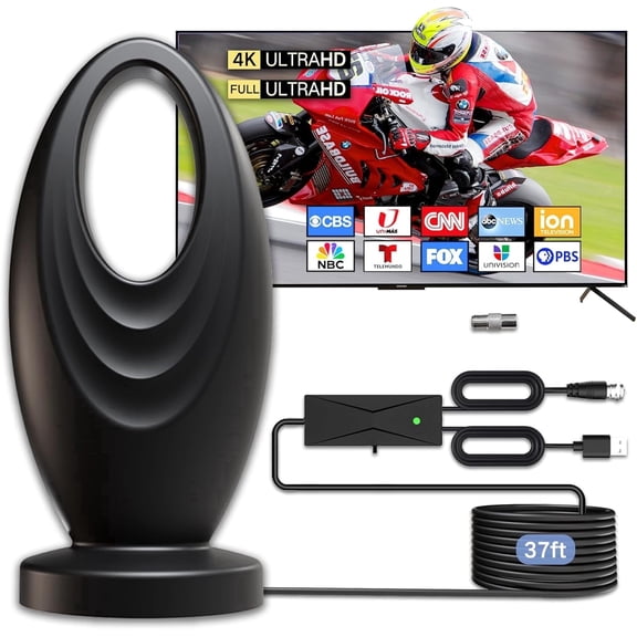 2026 Upgraded 2200+ Miles Range Digital TV Antenna, Indoor 360 Signal Amplified HDTV Antenna Supports 4K 1080P Local Channels for Home RV Camping - 37ft Cable