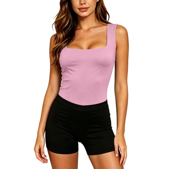 2026 Tank Tops for Women for Summer Compression Plus Size Sleeveless Bodysuit Tank Top With Built In Bra Wide Strap Form Fitting Basic Camisole