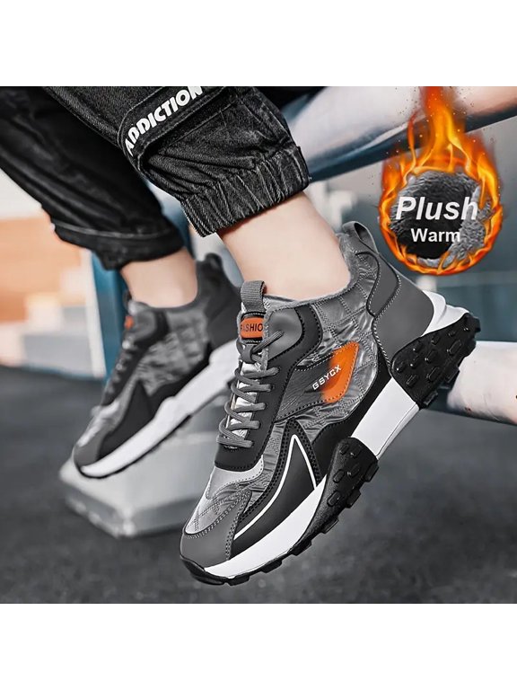 2026 Techwear Men'S & Women'S Mid-Top Fleece-Lined Sneakers - All-Season Warmth, Cushioned PVC Insole & Arch Support for Hiking, Non-Slip TPR Sole, -Skid Traction, /Navy / Colorway, Synthetic Upper