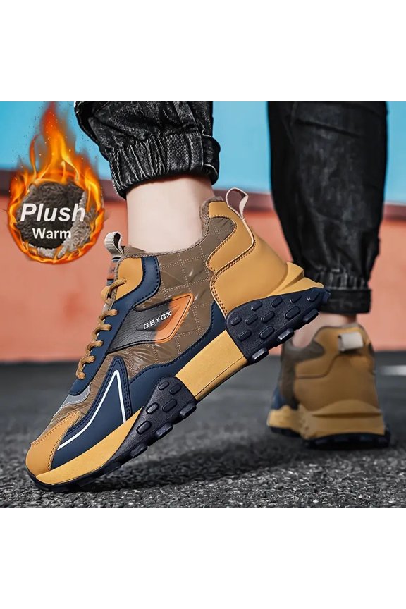 2026 Techwear Men'S & Women'S Mid-Top Fleece-Lined Sneakers - All-Season Warmth,  Cushioned PVC Insole & Arch Support for Hiking, Non-Slip TPR Sole, -Skid Traction, /Navy / Colorway, Synthetic Upper