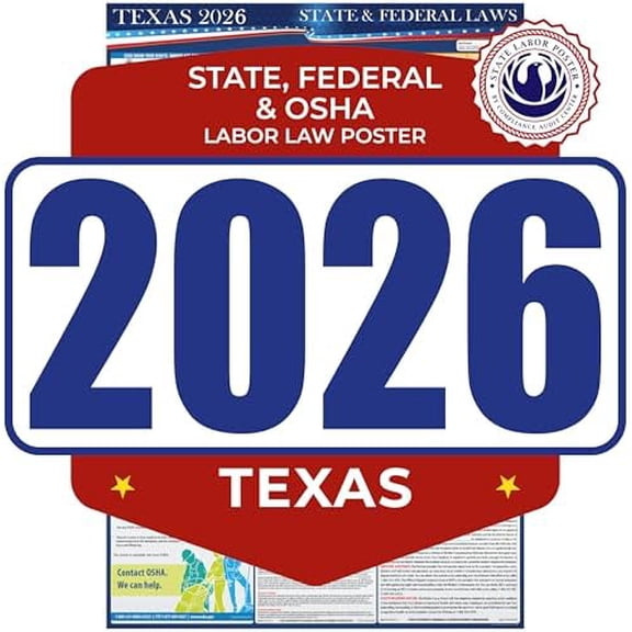 2026 Texas State and Federal Labor Law Poster - OSHA Workplace Compliant - Mandatory Regulations Posting for Employees - All-in-One Required Compliance Posting 17" x 40" - Laminated (English)$$Other