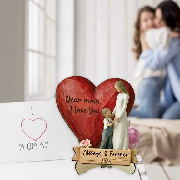 2026 Thanksgiving Heart Moon Hug Desktop Keepsake - Wooden Desk Display Ornament With Base For Mom Office Coffee Table Farm Indoor Fall Sentimental Table Decor