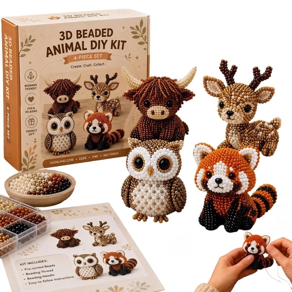 2026 Tiny 3D Beaded Animal DIY Kit, 4-Pack Beginner Bead Animal Making Kit, Mini 3D Animals Bead Pets Kit for Adults & Teens - Stress Relief Handmade Decoration Gift
