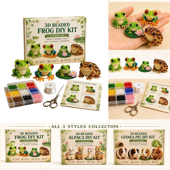 2026 Tiny 3D Beaded Animal DIY Kit, 4-Pack Beginner Bead Animal Making Kit, Mini 3D Animals Bead Pets Kit for Adults & Teens - Stress Relief Handmade Decoration Gift A
