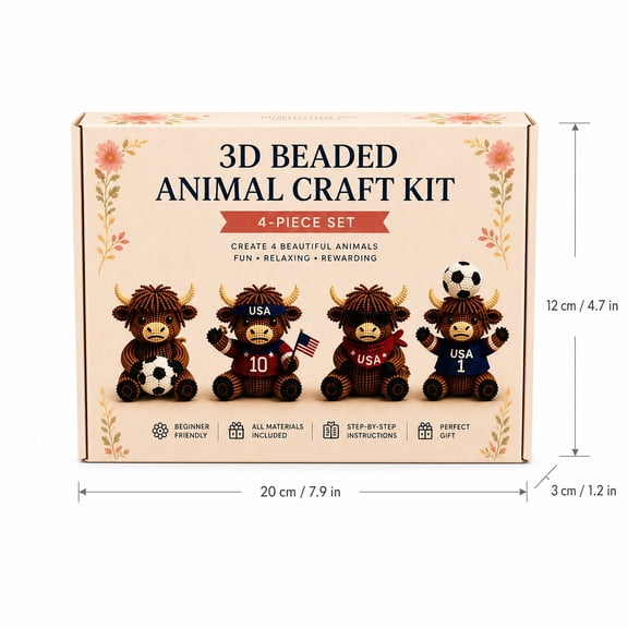 2026 Tiny 3D Beaded Animal DIY Kit, Classic Highland Cow Design, All-In-One Supplies To Craft Exquisite Beaded Animal Displays