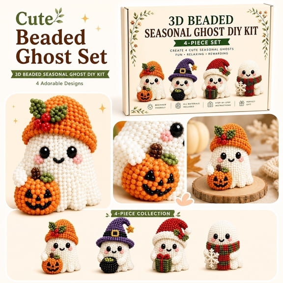 2026 Tiny 3D Beaded Animal DIY Kit - Cute Mini Bird Beads Embroidery Kit, Create Adorable 3D Beaded Crafts, Beginner Friendly Handmade Bead Art Set with Instructions, Storage Box Ghost