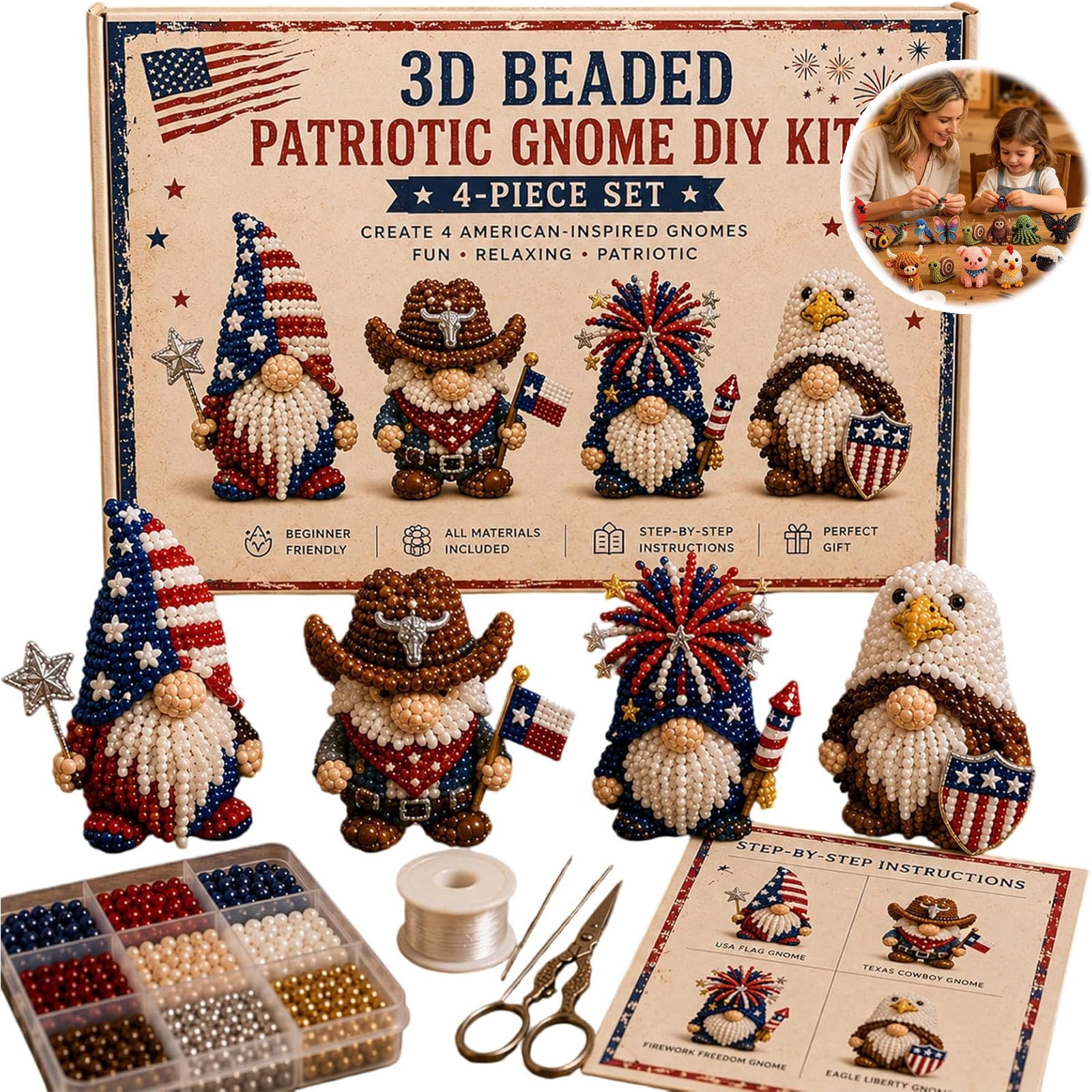 2026 Tiny 3D Beaded Gnome DIY Kit Cute Gnome Gnome Beading Craft Set Handmade Bead Art Mosaic Kit Stress Relief Creative DIY Decoration Gifts for Adults Teens Beginners,F