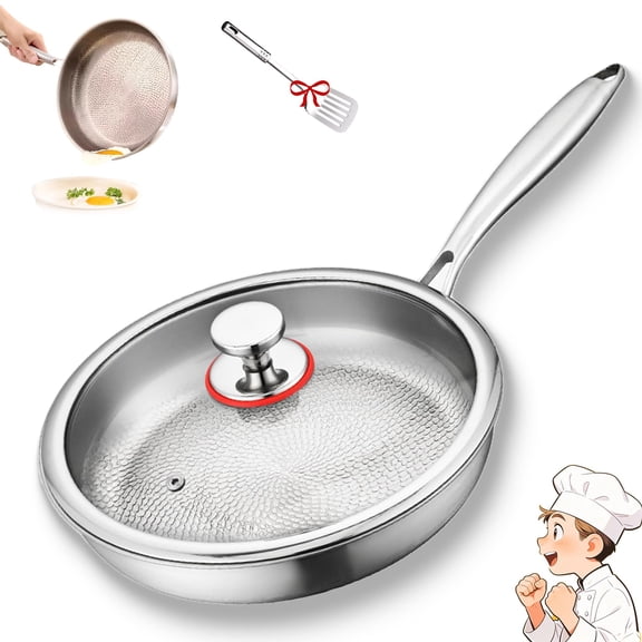2026 Titanium Frying Pan, Titanium Hammered Pan Pro with Lid, Titaniums Pots and Pans Non Stick, Titanium Cookware Heats Quickly, Cooks Evenly, Compatible With All Cooktops