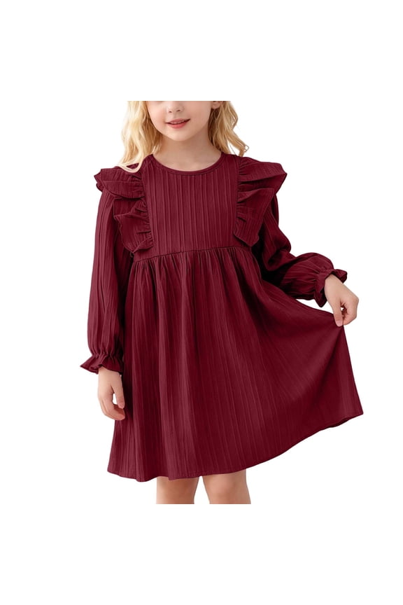 2026 Toddler Girls Dresses Elegant With Lace Trim Long Sleeve Party GownFall Seasonal Casual Princess Dress Size 3-4 Years