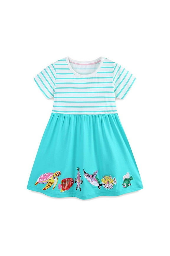 2026 Toddler Girls Dresses Embroidered With Under The Sea AppliquésCoton Knit Short Sleeve Summer Summer Dress Size 2-3 Years