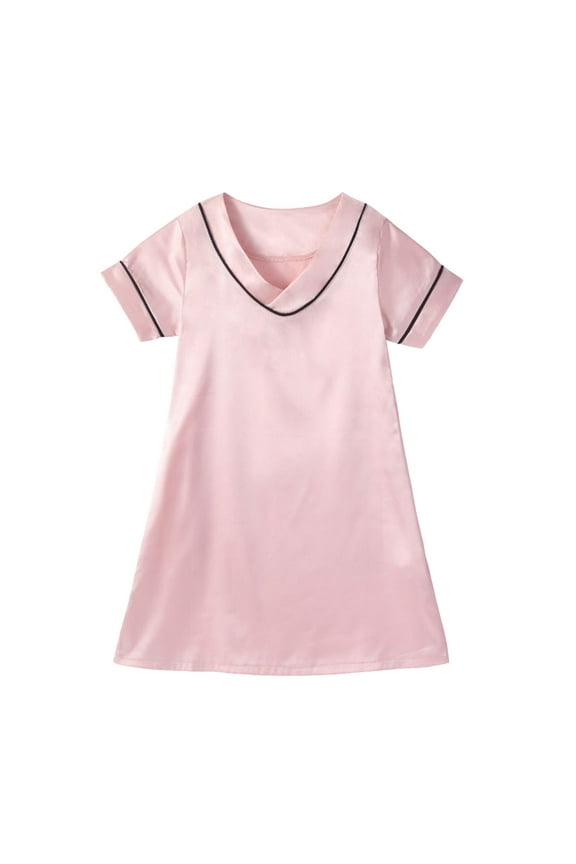 2026 Toddler Girls Dresses Silk Satin Short Sleeve V Neck Nightgown Holiday Sundress Size 18-24 Months