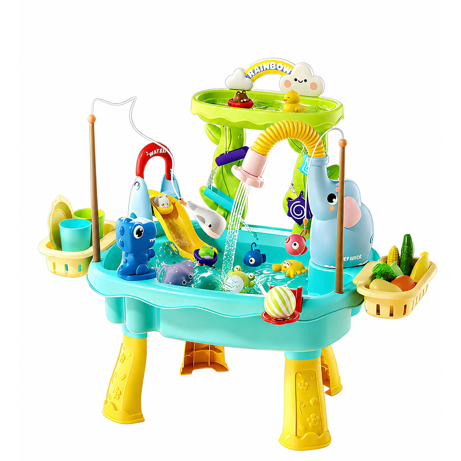 Artmeer Sand and Water Table Playset for Kids, Toddler Water Play Table with Electric Pump Faucet, Play Sink, Fishing Toys, Blue