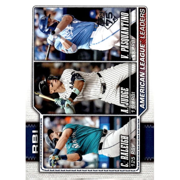 2026 Topps #211 Aaron Judge/Cal Raleigh/Vinnie Pasquantino League Leaders Kansas City Royals/New York Yankees/Seattle Ma MLB Baseball Base Trading Car
