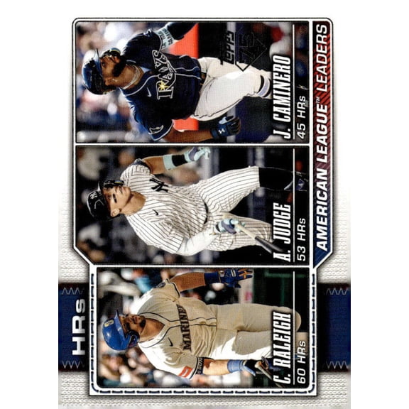 2026 Topps #38 Aaron Judge/Cal Raleigh/Junior Caminero League Leaders New York Yankees/Seattle Mariners/Tampa Bay Rays MLB Baseball Base Trading Card