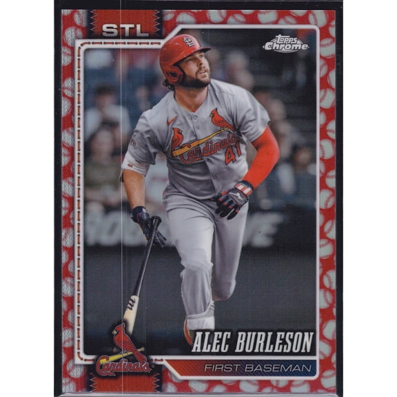 2026 Topps Chrome Alec Burleson #156 Red Baseball Seams Refractor Baseball Card St. Louis Cardinals MLB Baseball Trading Card