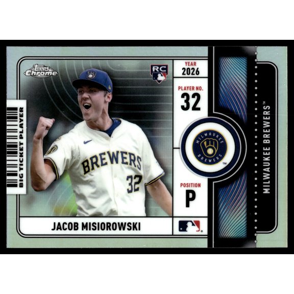 2026 Topps Chrome Big Ticket Players #BTP-2 Jacob Misiorowski Milwaukee Brewers Baseball Card Milwaukee Brewers MLB BASEBALL Trading Card