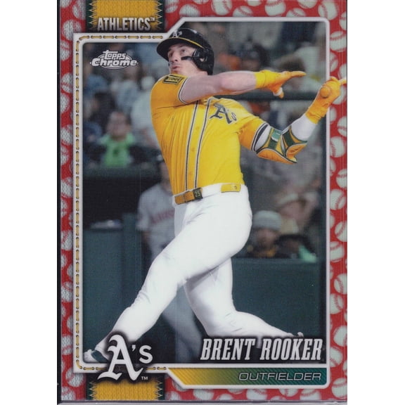 2026 Topps Chrome Red Baseball Seams Refractor Brent Rooker #186 Oakland Athletics Baseball Card Oakland Athletics MLB Baseball Trading Card