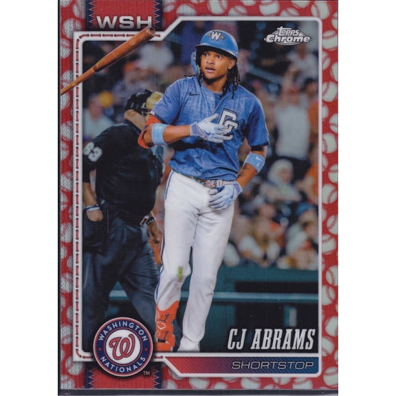 2026 Topps Chrome Red Baseball Seams Refractor CJ Abrams #243 Washington Nationals Baseball Card Washington Nationals MLB Baseball Trading Card