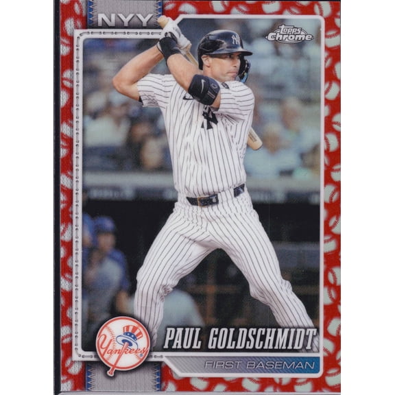 2026 Topps Chrome Red Baseball Seams Refractor Paul Goldschmidt Yankees #275 Baseball Card New York Yankees MLB Baseball Trading Card