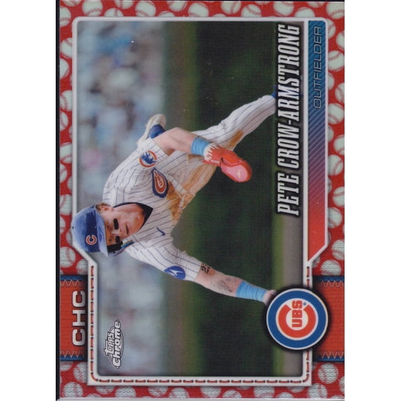 2026 Topps Chrome Red Baseball Seams Refractor Pete Crow-Armstrong #45 Chicago Cubs Chicago Cubs MLB Baseball Trading Card