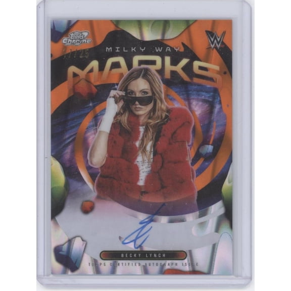 2026 Topps Cosmic Chrome WWE Milky Way Marks Becky Lynch #MWM-BL Orange /25 Auto Raw WWE Autographed Wrestling Trading Card