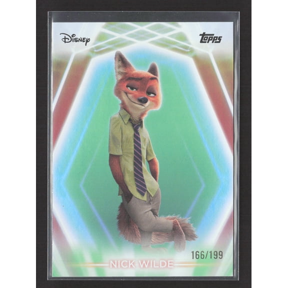 2026 Topps Disney Chrome Green Refractor 166/199 #61 Nick Wilde Zootopia Card