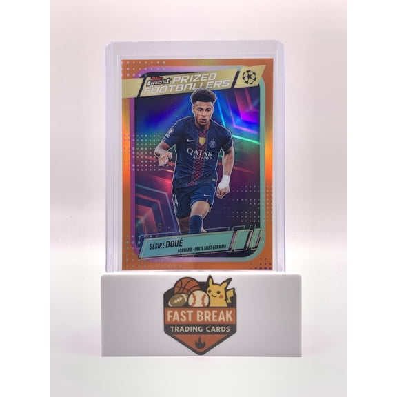 2026 Topps Finest Prized Footballers Dsir Dou PSG Orange Refractor Soccer Trading Card /25