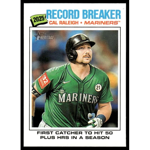 2026 Topps Heritage #231 Cal Raleigh Record Breaker Seattle Mariners  MLB Baseball Base Trading Card