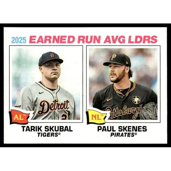 2026 Topps Heritage #7 Paul Skenes/Tarik Skubal League Leader Detroit Tigers/Pittsburgh Pirates MLB Baseball Base Trading Card
