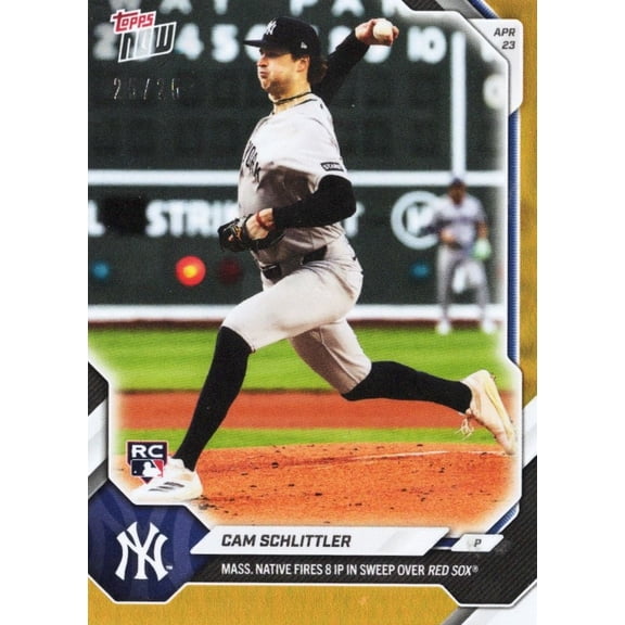 2026 Topps Now Cam Schlittler #114 Orange Foil /25 Mass. Native Fires 8IP in Sweep Over Red Sox New York Yankees Rookie RC Baseball Card
