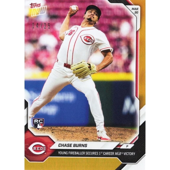 2026 Chase Burns #29 Orange Foil /25 Young Fireballer Secures 1st Career MLB Victory Cincinnati Reds Rookie RC Baseball Card