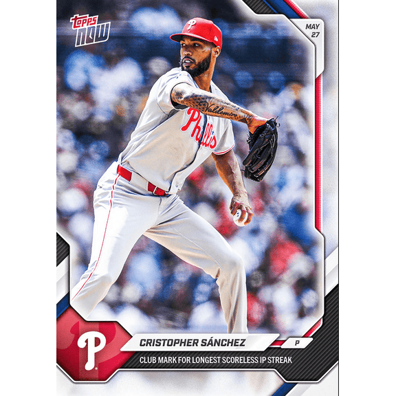2026 Topps Now Cristopher Sanchez #258 Club Mark for Longest Scoreless Innings Pitched Streak Philadelphia Phillies Baseball Card